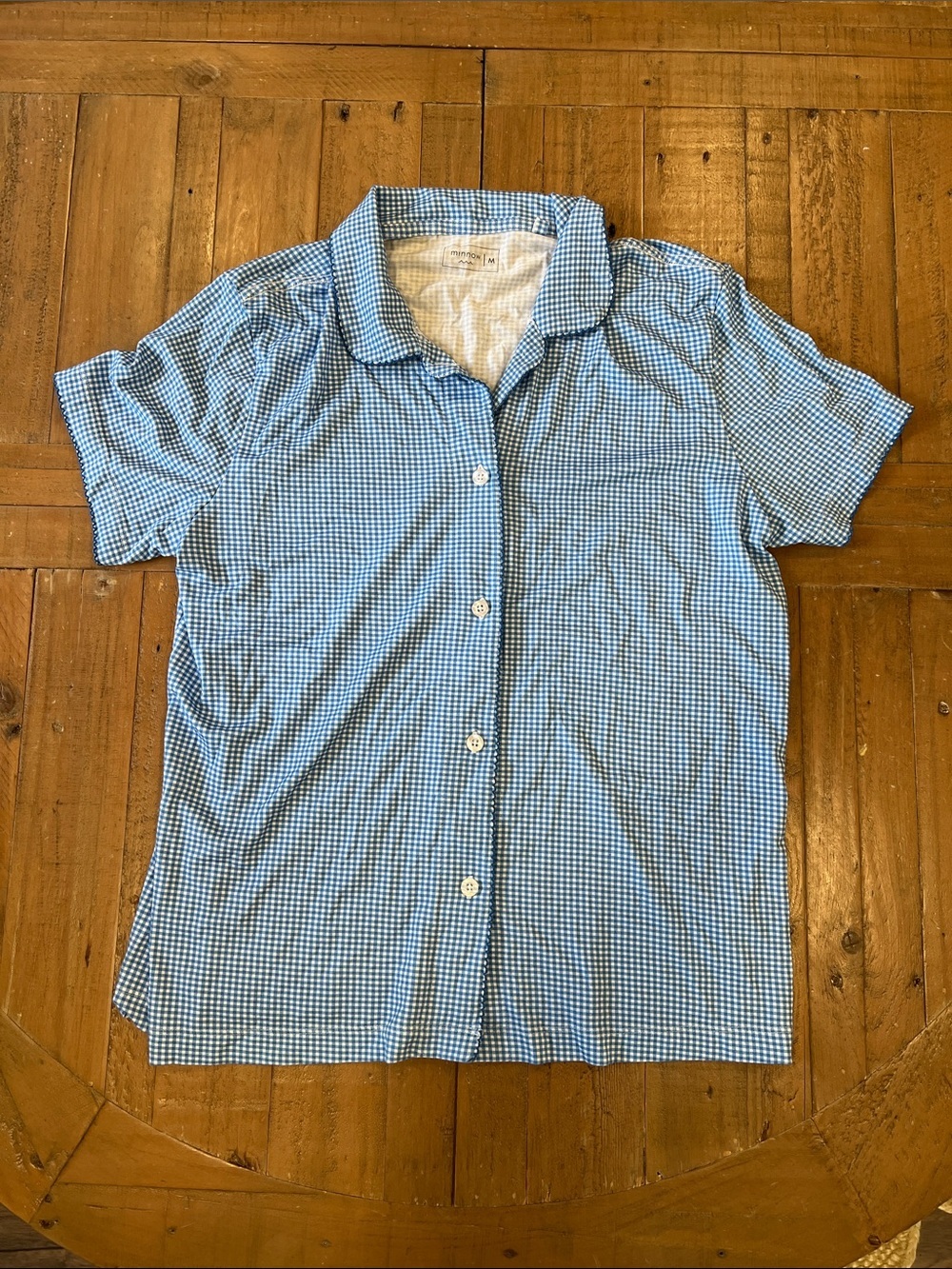 Minnow swim blue gingham short sleeve button front pajama top women’s medium